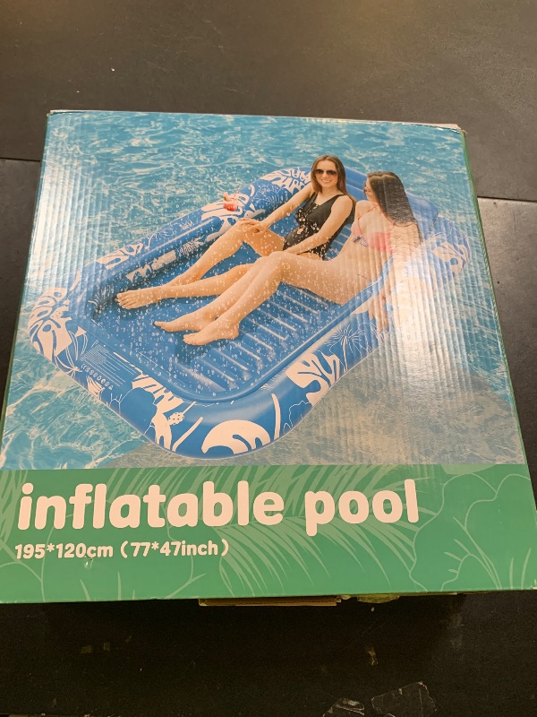 Photo 1 of Inflatable Tanning Pool Lounger Float with Sprinkler, 77" x 48" Pool Floats Adult with Pillow, 6 in 1 Suntan Tub Raft Floatie with Drink Holder Sunbathing Water Lounge