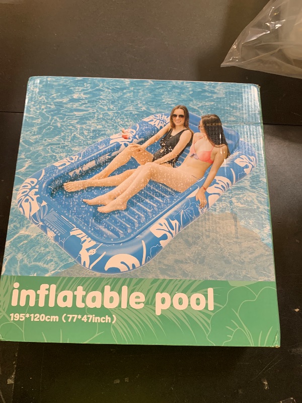 Photo 1 of Inflatable Tanning Pool Lounger Float with Sprinkler, 77" x 48" Pool Floats Adult with Pillow, 6 in 1 Suntan Tub Raft Floatie with Drink Holder Sunbathing Water Lounge