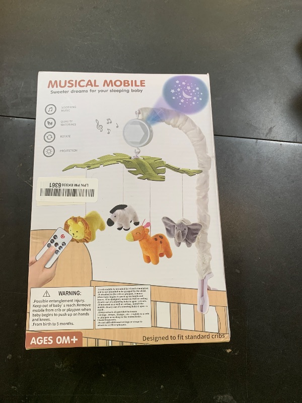 Photo 1 of VZO Baby Crib Mobile with Music and Lights, Mobile for Crib with Remote Control, Rotation, Starlight Projection, Crib Toys for Babies Boys Girls Gray
