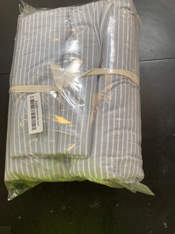 Photo 1 of Striped Duvet Cover Set California King Size 3 Pcs Breathable Durable 100% Washed Cotton Comforter Cover for All Seasons Chic Linen Like Textured Bedding Set (Light Blue White Pinstripes, Cal King)