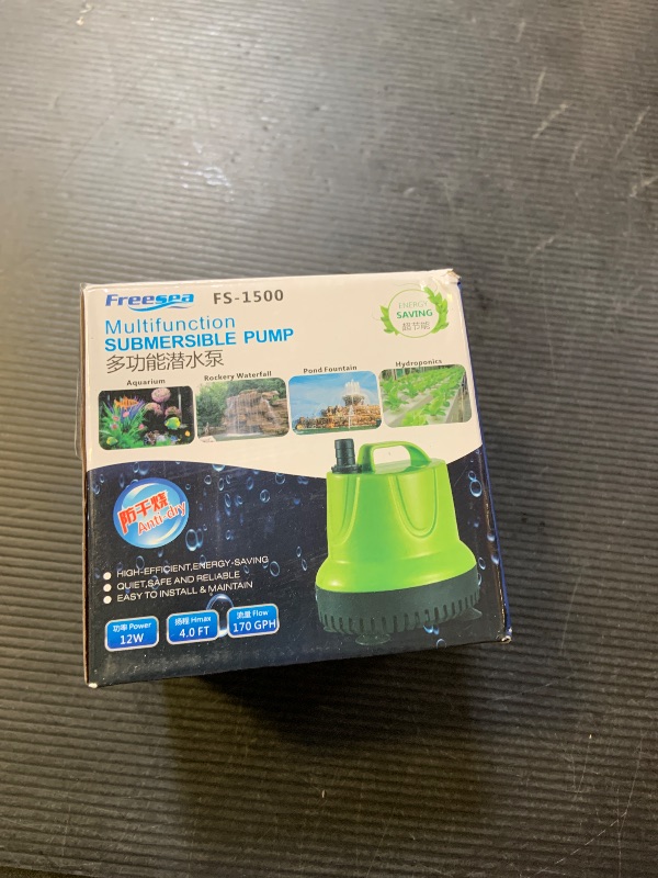 Photo 1 of FREESEA Fountain Submersible Water Pump: 160 GPH 12W Small Sump Pump for Outdoor Pond Hydroponic Statuary Waterfall Aquarium Fish Tank