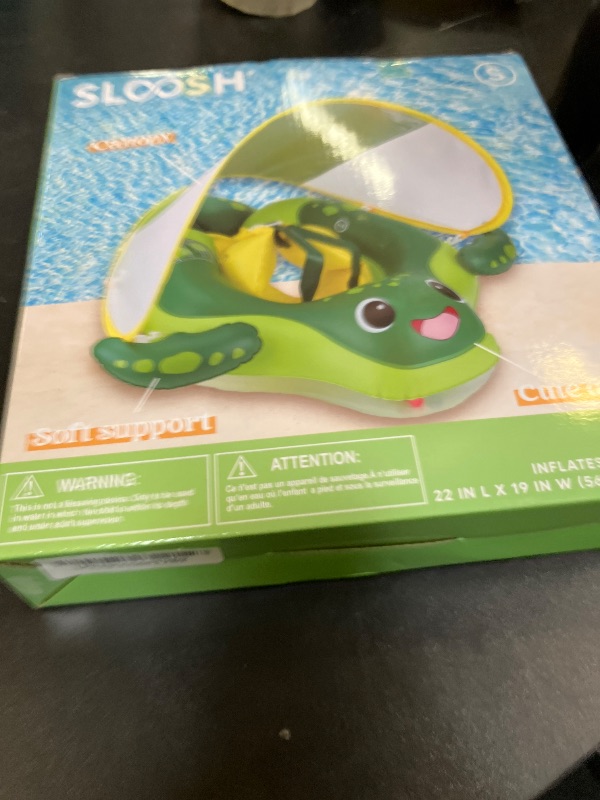 Photo 1 of Sloosh Baby Swimming Floats with Removable Sun Canopy, Inflatable Baby Pool Float, Sea Turtle Design Infant Swim Float Ring Swimming Pool Accessories for Age 6-36 Months?S?