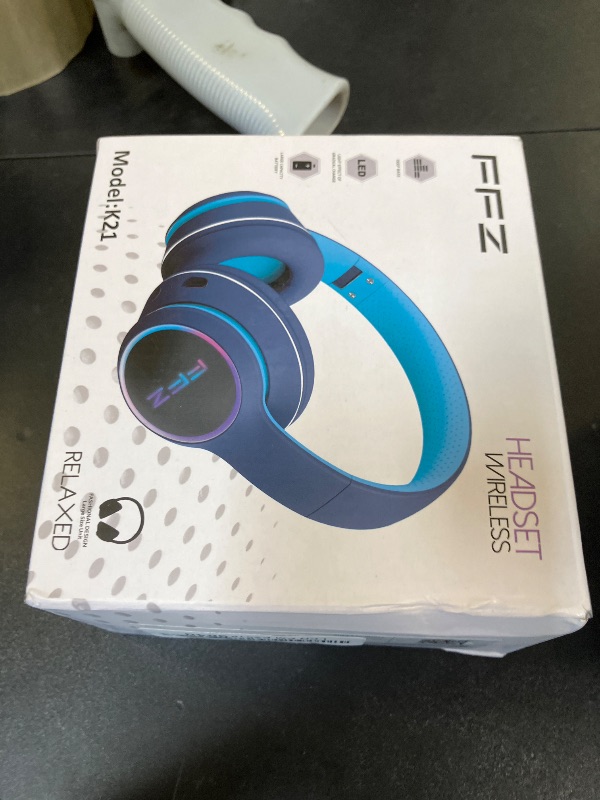 Photo 1 of FFZ Kids Bluetooth Headphones, Wireless for School, Built-in Mic, LED Lights, Foldable for Ipad/Tablet/Car/Airplane (Navy Blue)