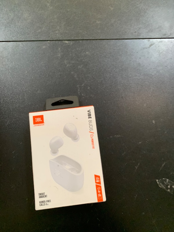 Photo 1 of JBL Vibe Buds - True Wireless Earbuds, Smart Ambient, VoiceAware, Up to 32 total hours of battery life with speed charging, Water and dust resistant, JBL Deep Bass Sound (White)