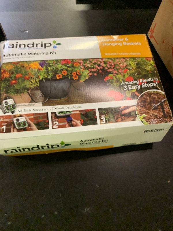 Photo 1 of Raindrip R560DP Automatic Drip Irrigation Watering Kit with Customizable Timer for Containers and Hanging Baskets, Waters up to 20 Plants, Includes 20 PC Drippers, Black