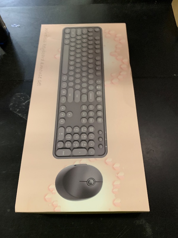 Photo 1 of Cream Wireless Keyboard Mouse, COOFUN 104 Keys Full Size White Keyboard Ergonomic Cordless Keyboards Cute Colorful Retro Typewriter Key Board for Windows, PC, Laptop, Desktop (Creamy)