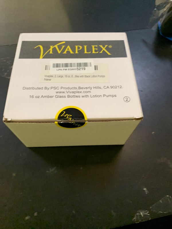 Photo 1 of Vivaplex, 2, Large, 16 oz, Empty, Amber Glass Bottles with Black Lotion Pumps