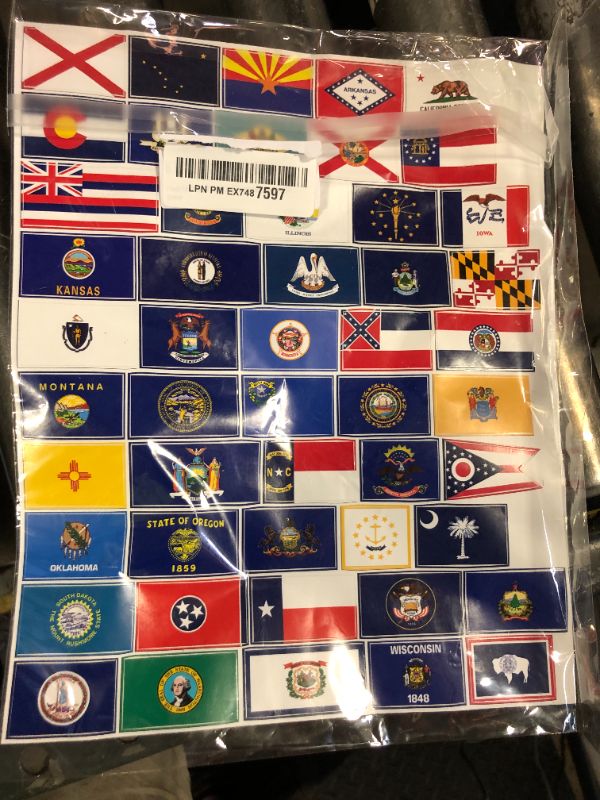 Photo 1 of 1 Inch Tall Sheet of All 50 US State Flags Stickers (Set United States US Fifty Vinyl Decal for Scrapbooking Made in USA