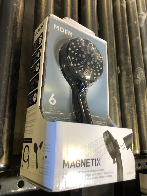 Photo 1 of Moen Engage Magnetix Matte Black 3.5-Inch Six-Function Detachable Handheld Showerhead with Magnetic Docking System, 26100BL