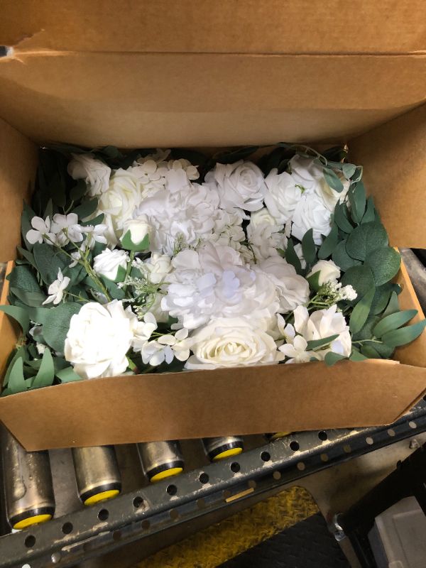 Photo 1 of Ling's Moment Artificial Wedding Arch Flowers Kit Pack of 4, 2pcs Hanging Silk Flowers Arrangement 2pcs Chiffon Drapes Ceremony Spring Fake Rose Arbor Backdrop White Sage Floral Party Outdoor Decor