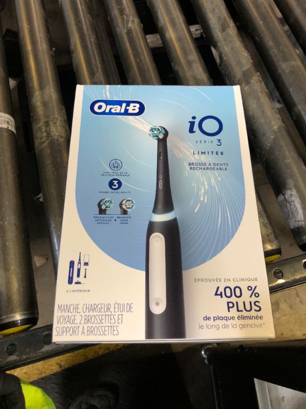 Photo 1 of Oral-B iO Deep Clean Rechargeable Electric Powered Toothbrush, Black with iO Series 3 Limited, 2 Brush Heads and Travel Case - Pressure Sensor to Protect Gums - 3 Cleaning Settings - 2 Minute Timer