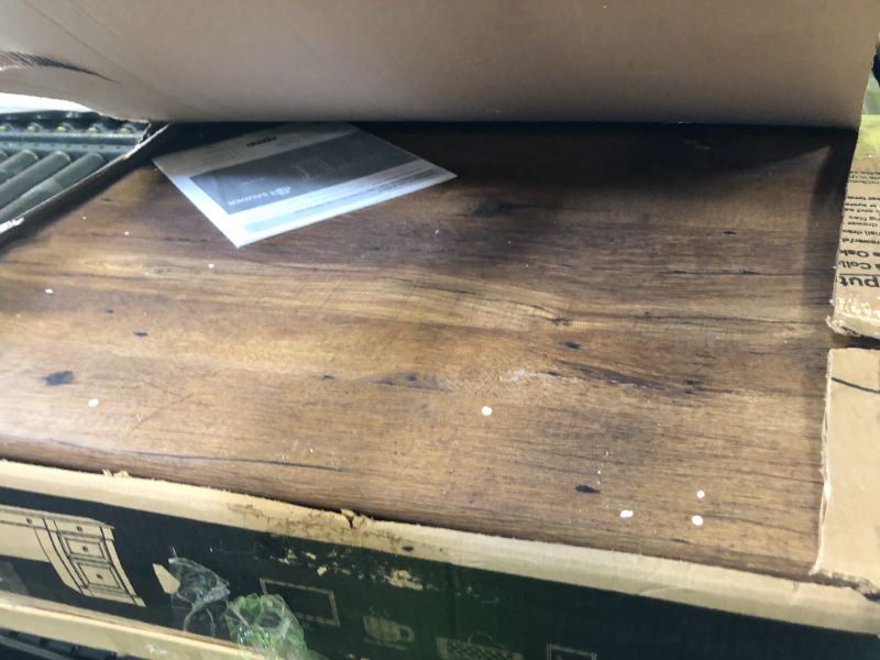Photo 1 of Sauder Palladia Computer Desk with Drawers, Home Office Desk with File Cabinet Storage Drawer, Cable Management, Keyboard Tray, in Vintage Oak finish