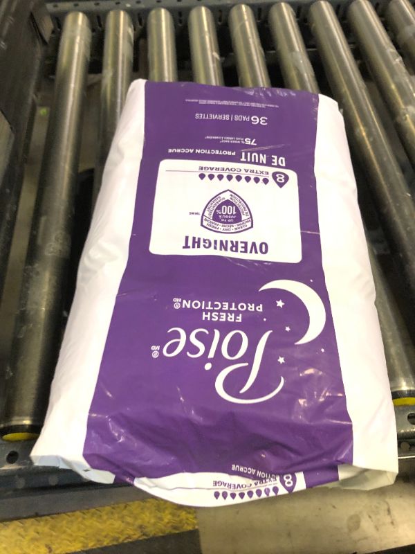Photo 1 of Poise Overnight Incontinence & Postpartum Pads for Bladder Leaks, 8 Drop Extra Coverage, 72 Count (2 Packs of 36), Packaging May Vary