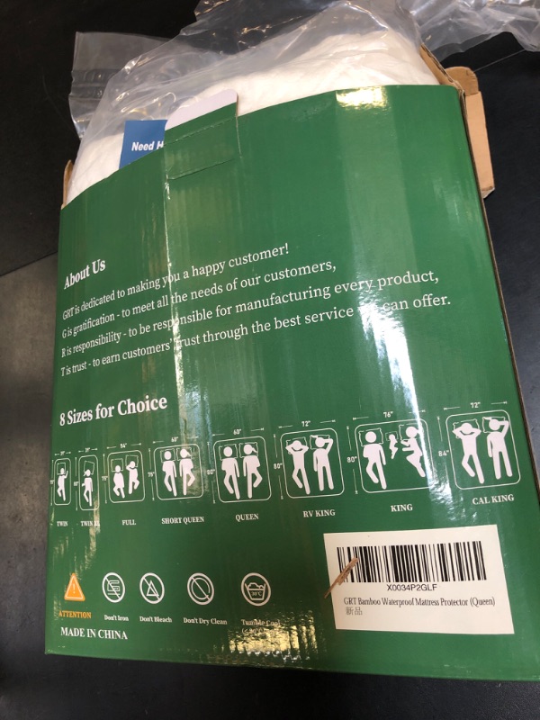 Photo 1 of GRT Queen Waterproof Mattress Protector Rayon Bamboo - 3D Air Fiber Cooling Mattress Cover Breathable Ultra Soft, Mattress Pad Noiseless Fits up to 26'' Deep Pocket Washable
