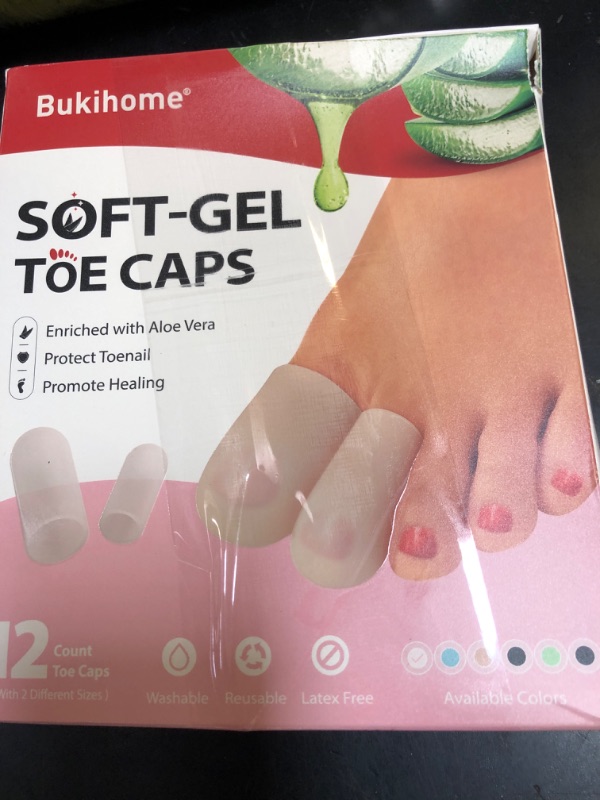 Photo 1 of Bukihome Silicone Toe Protectors - 12 Pack Gel Toe Sleeves Toe Protectors - Toe Caps with Aloe Vera Essential Oils - Toe Cushions for Pain Relief, Toe Protection for Corns, Calluses (8L + 4S)