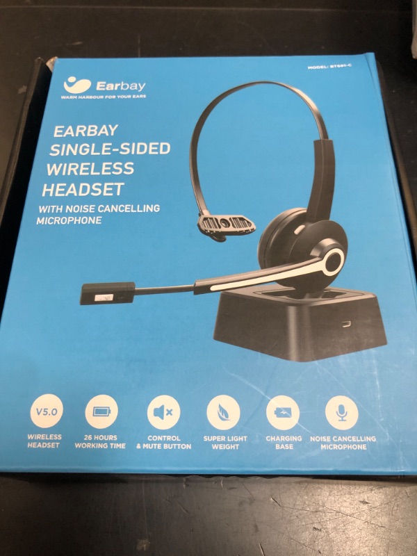 Photo 1 of Earbay Trucker Bluetooth Headset, Wireless Headphones with Mic Mute & USB Dongle, Wireless Headset with Microphone Noise Canceling & Charing Base for Work/PC Computer/Phones/Office/Meeting