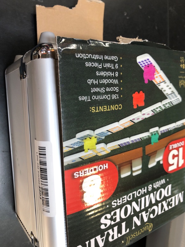 Photo 1 of Queensell Mexican Train Dominoes Set Double 15 with 8 Holders - Wooden Hub and Tiles Holders - Double 15 with Dots (D15 + 8 Holders)
