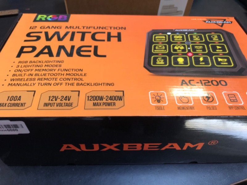 Photo 1 of Auxbeam RGB 12 Gang Bluetooth Switch Panel AC-1200 w/165FT Long Range 433MHz Wireless Remote Control, Auto-Dimmable Panel w/Toggle Momentary Pulsed, Unique Patented Design Switch Pod Waterproof