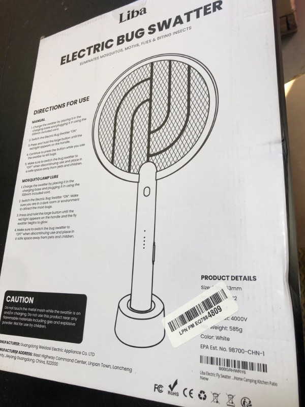 Photo 1 of LiBa Electric Fly Swatter Racket, 2 in 1 Electric Bug Zapper USB Rechargeable, 4000V Indoor Outdoor Mosquitoes Zapper with 5 Layer Safety Mesh, Cordless Insect Killer Trap Home Office Camping Patio