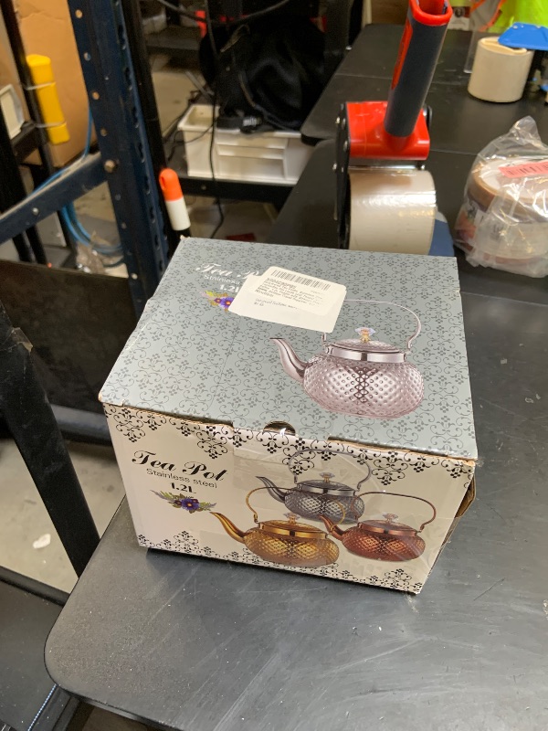 Photo 1 of Hammered Tea Kettle, Stainless Steel Tea/Coffee Pot Loose Leaf Teapot for Tea, Milk, Coffee, 1.2L Teapot with Strainer Stovetop Tea Kettle, Outdoor Travel Supplies, Gift For Tea (Gold)