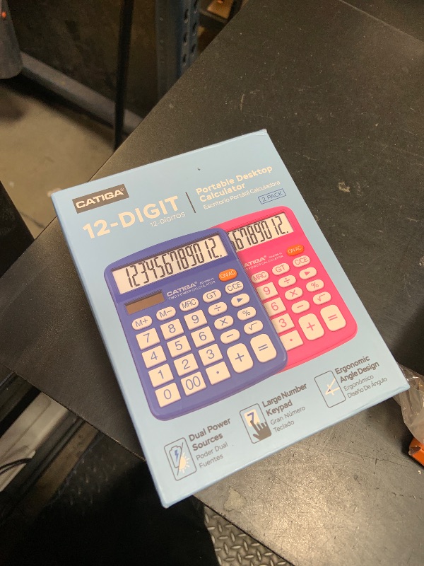 Photo 1 of CATIGA Desktop Calculator (2 Pack) 12 Digit with Large LCD Display and Sensitive Button, Solar and Battery Dual Power, Standard Function for Office, Home, School, CD-2786 (Blue/Pink)