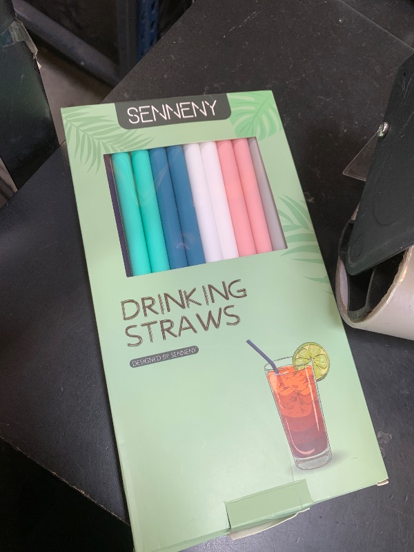 Photo 1 of Senneny Set of 12 Silicone Drinking Straws for 30oz and 20oz - Reusable Silicone Straws BPA Free Extra Long with Cleaning Brushes- 12 Straight- 8mm diameter