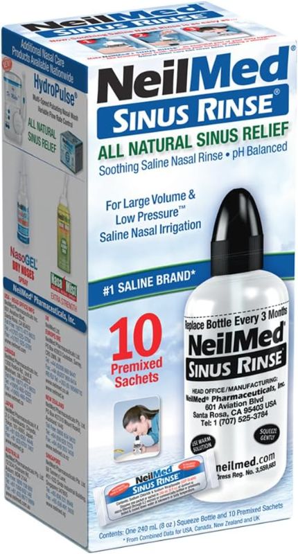Photo 1 of NeilMed Sinus Rinse Starter Kit with 5 Premixed Saline Packets - Large Volume Low Pressure Saline Nasal Irrigation & moisturizing Complete System
