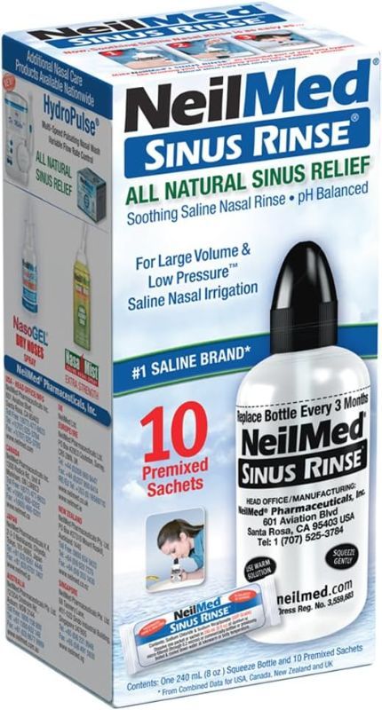 Photo 1 of NeilMed Sinus Rinse Starter Kit with 5 Premixed Saline Packets - Large Volume Low Pressure Saline Nasal Irrigation & moisturizing Complete System
