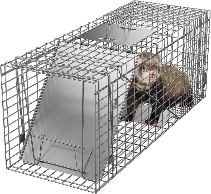 Photo 1 of ZENY Live Animal Cage Trap 32" X 12.5" X 12" w/Iron Door Steel Cage Catch Release Humane Rodent Cage for Rabbits, Stray Cat, Squirrel, Raccoon, Mole, Gopher, Chicken, Opossum, Skunk & Chipmunks

