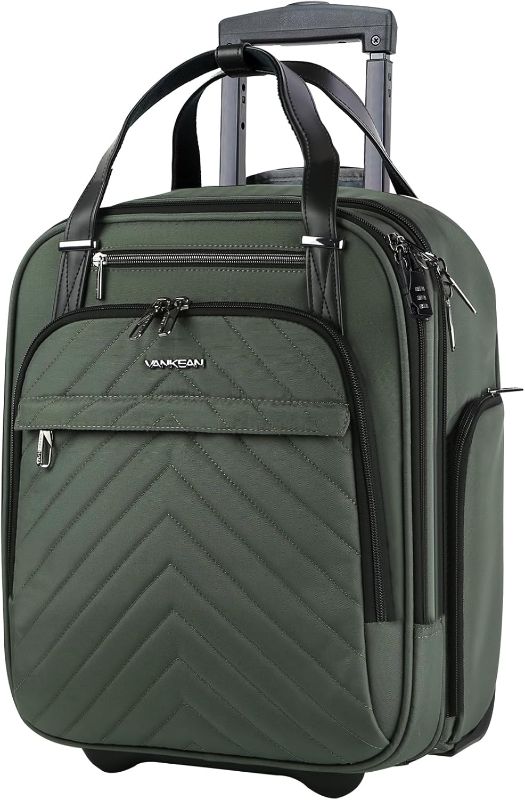 Photo 1 of VANKEAN Carry On Underseat 16-inch Multi-functional Underseater Lightweight Overnight Suitcase with Wheels, Roller Case for Men Women Travel Business, Army Green
