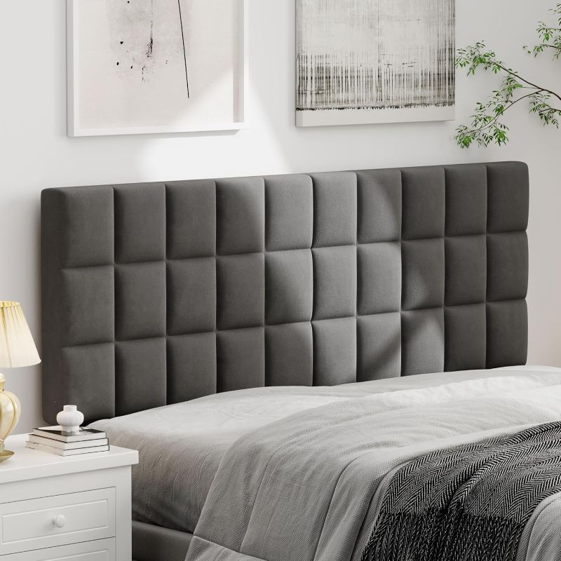 Photo 1 of Velvet Upholstered Tufted King Size Headboard,Wood Head Board with Metal Legs, Adjustable Height from 42” to 56”, Bed Headboard in Modern Design,Backboard for Bed, Dark Gray