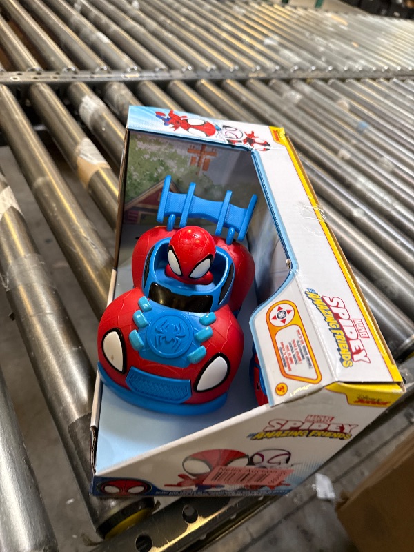 Photo 1 of Jazwares Marvel Spidey and His Amazing Friends Web Crawler RC - Remote-Controlled Vehicle - Features Built-in Super Hero with 4 Controller Functions, Blue & Red