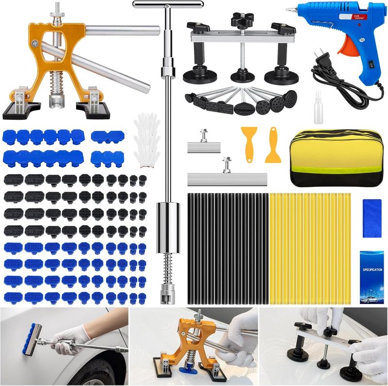 Photo 1 of Car Dent Puller Kits,137pc Paintless Dent Removal Tools,Car Dent Repair Kit with Slide Hammer 2 in 1 T-Bar, Adjustable Dent Lifter,Bridge Puller for Auto Body SUV Dings Hail Damage DIY Remover
