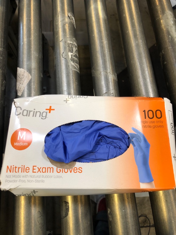 Photo 1 of Caring Nitrile Exam Gloves (100ct), Powder Free and Not Made with Natural Rubber Latex, Gloves for Medical Use, Cleaning, Food Prep and More, Medium