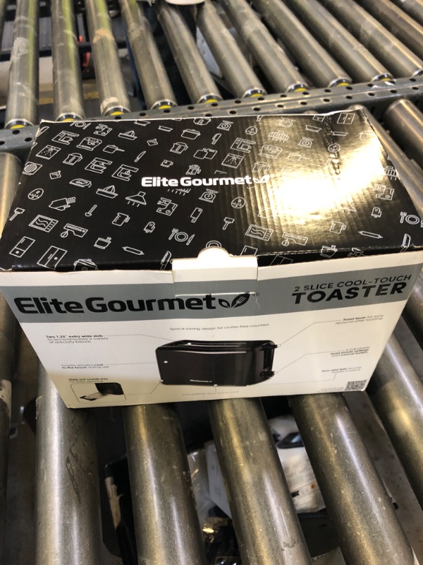 Photo 1 of Elite Gourmet ECT1027B Cool Touch Toaster with 6 Temperature Settings & Extra Wide 1.25" Slots for Bagels, Waffles, Specialty Breads, Puff Pastry, Snacks, ETL Certified, 2 Slices, Black