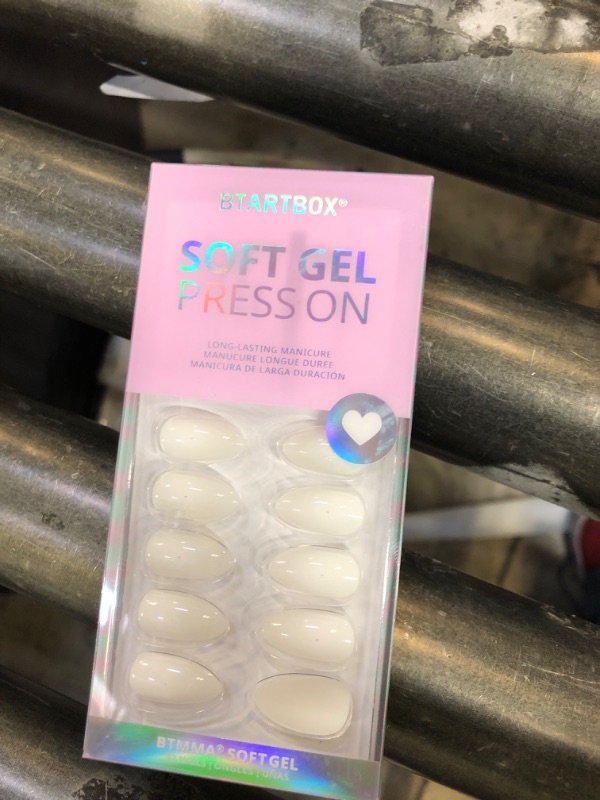 Photo 1 of BTArtbox White Press On Nails Short - Soft Gel Press on Nails Almond, White Glue on Nails with Nail Glue, Reusable Stick on Nails in 16 Sizes, Cream Puff