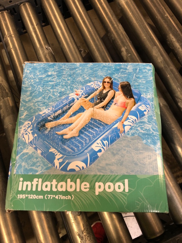 Photo 1 of Inflatable Tanning Pool Lounger Float with Sprinkler, 77" x 48" Pool Floats Adult with Pillow, 6 in 1 Suntan Tub Raft Floatie with Drink Holder Sunbathing Water Lounge