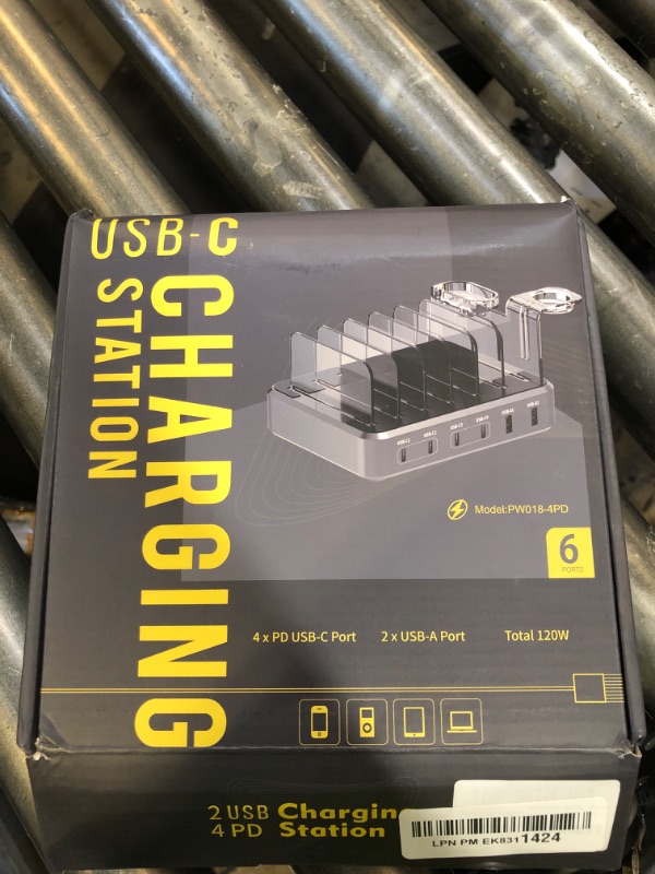Photo 1 of TYCRALI 120W USB C Charging Station: 4C2A Port Output Max 65W Fast Charger for MacBook Air Apple iPhone iPad Tablet and Samsung Android Devices (Black)