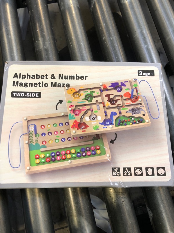 Photo 1 of 2 in 1 Magnetic Color and Number Maze Double-Sided ABC Alphabet Puzzles Board Magnet Dinosaur Counting Maze Preschool Learning Montessori Education 3 4 5 Years Toys (Multicolored, One Size)
