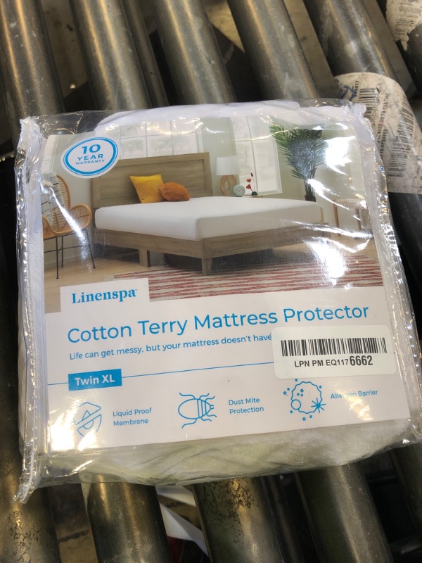 Photo 1 of Linenspa Cotton Terry Waterproof Mattress Protector - Top Protection Mattress Cover - Dorm Room Essentials - Twin XL, White