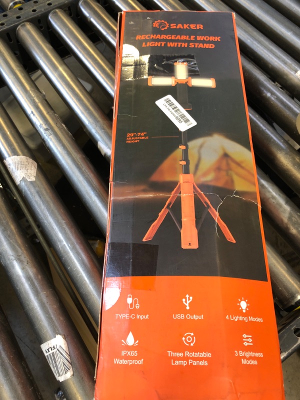 Photo 1 of Saker Portable Camping Light with Stand 73.2" Rechargeable Work Light 800/3200 Lumen 4000/6500K Dimmable Emergency Flashlight for Garage, Outdoor Work, Power Outages, Fishing LD10 Orange