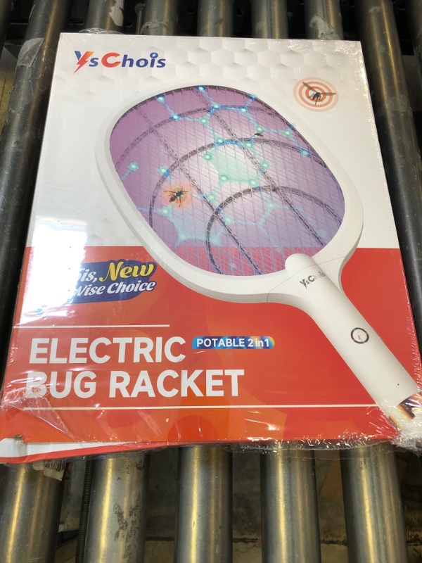 Photo 1 of YsChois Electric Fly Swatter Racket, Rechargeable Fly Zapper - 4000 Volt, Exclusive 2-in-1 Bug Zapper Racket - USB Charging, 1800mAh Li-Battery, Indoor & Outdoor Use, White