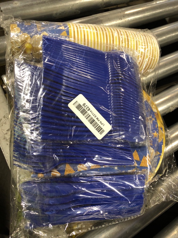 Photo 1 of Funnymoom 240 Pcs We Appreciate You Tableware Set Thank You Decorations Plate and Napkin Disposable Cup Paper Knife Fork Spoon Employee Appreciation Party for Teacher Serve 30 (Blue Gold Appreciate)