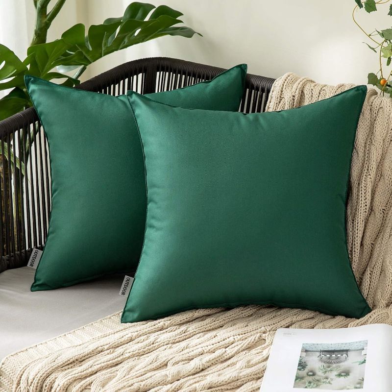 Photo 1 of MIULEE Pack of 2 Decorative Outdoor Waterproof Pillow Covers Garden Cushion Sham Throw Pillowcase Shell for Spring Patio Tent Couch 18x18 Inch Army Green

