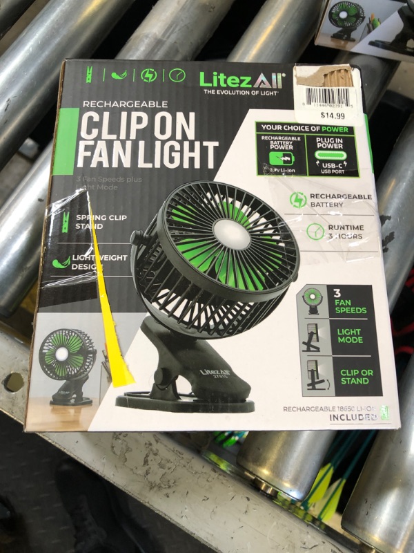 Photo 1 of LitezAll 27915 Rechargeable Clip On Fan with Light