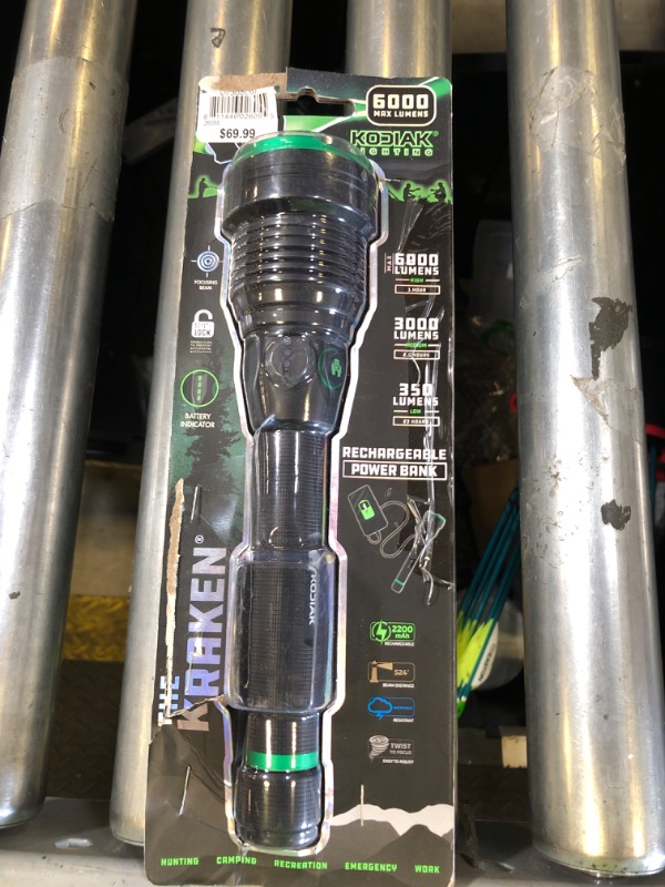 Photo 1 of LitezAll Kodiak Kraken 6000 Lumen Rechargeable Tactical Flashlight with Power Bank, Ultra Bright High Lumen LED Light for Emergency, Outdoor, Security & Professional Use