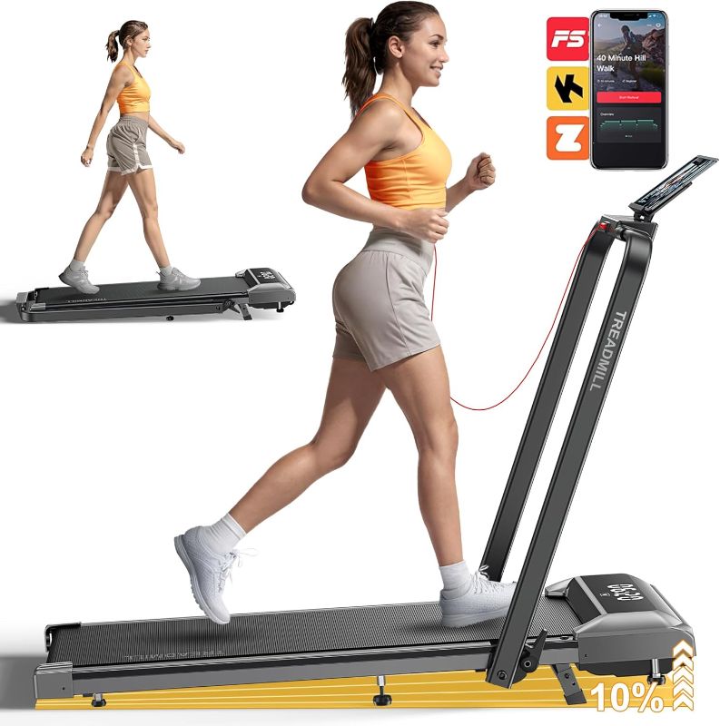 Photo 1 of Walking Pad Treadmill with Incline, 2 in 1 Foldable Treadmills for Home Small Office, 300lbs Portable Compact Under Desk Treadmill with App, Remote Control and LED Display