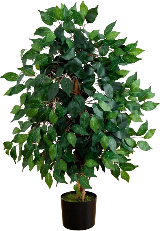 Photo 1 of Nearly Natural 3ft Triple Trunk Artificial Ficus Tree with Natural Wood Trunks, Fake Tree for Indoor Home Decor, Faux Ficus Tree with Black Nursery Pot