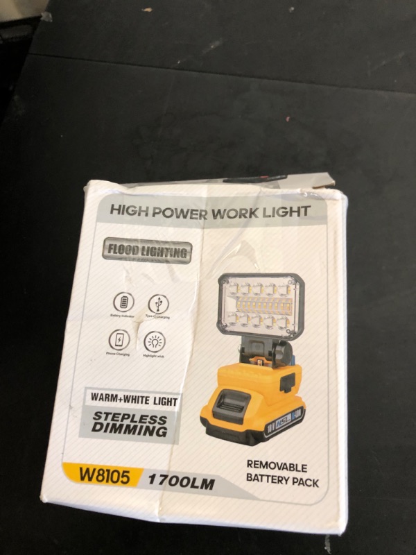 Photo 1 of LED Work Light for Dewalt 20v Battery, 90W Max 5400LM Flashlight, Portable Flood Battery Light with USB and Type C Charging Port, 3000-6000K Stepless Dimming for Mechanic,Job Site Lighting
