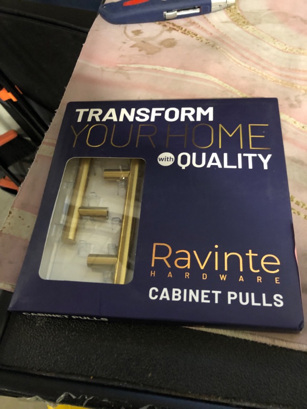 Photo 1 of Ravinte 3 Pack 5 Inch Cabinet Pulls Brushed Brass Stainless Steel Kitchen Drawer Pulls Cabinet Handles 5”Length, 3” Hole Center